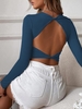 T-shirt Court Côtelé Tordu sans Dos M Bleu profond
