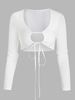 T-shirt Court Découpé Noué à Cordon S Blanc