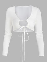 T-shirt Court Découpé Noué à Cordon S Blanc