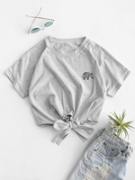 T-shirt Court Eléphant Graphique à Ourlet Noué S Gris clair