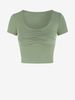 T-shirt Court en Couleur Unie à Col V à Volants M Vert