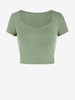 T-shirt Court en Couleur Unie Col en Forme de Cœur S Vert