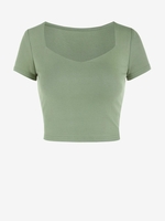 T-shirt Court en Couleur Unie Col en Forme de Cœur S Vert
