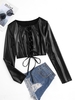 T-shirt Court en Faux Cuir à Lacets en Laine L Noir