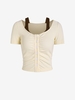 T-shirt Court en Tricot Cotelé Boutonné M Café lumière