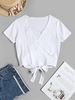 T-shirt Court Enveloppé à Col V L Blanc