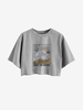 T-shirt Court Graphique Vague de Mer S Gris clair