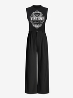 T-shirt Court Graphique VINTAGE avec Pantalon Plissé à Jambe Large Taille unique Noir
