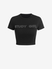 T-shirt Court Lettre avec Strass M Noir