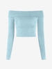 T-shirt Court Plié à Epaule Dénudée en Jersey S Bleu