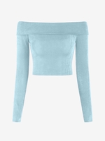 T-shirt Court Plié à Epaule Dénudée en Jersey S Bleu