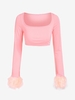 T-shirt Court Poignet Fourré à Col U L Rose clair