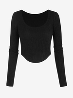 T-shirt Court Texturé à Ourlet Courbe M Noir