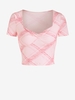 T-shirt Court Tordu à Carreaux à Col V M Rose clair
