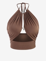T-shirt Court Tressé Découpé à Col Halter Côté M Café