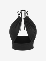 T-shirt Court Tressé Découpé à Col Halter Côté M Noir