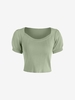 T-shirt Court Tricoté à Manches Bouffantes Taille unique Vert clair
