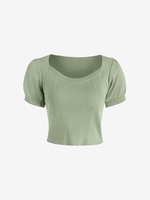 T-shirt Court Tricoté à Manches Bouffantes Taille unique Vert clair