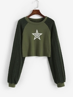 T-shirt Court Tricoté à Manches Raglan à Motif Étoile M Vert profond