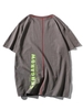 T-shirt Couture à Imprimé Lettre à Manches Courtes S Gris