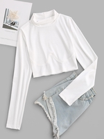 T-Shirt Côtelé Corset à Col Roulé Style Décontracté Xl Blanc
