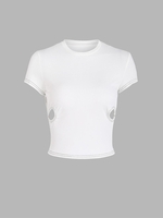 T-shirt Côtelé Découpé Fleuri Anneau en O S Blanc