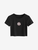 T-shirt Côtelé Fleur Brodée pour Bébé M Noir