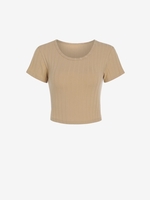 T-shirt Côtelé Maigre en Couleur Unie S Café lumière