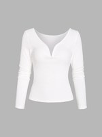 T-shirt Côtelé Manches Longues à Armature en V S Blanc