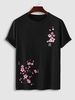 T-shirt Décontracté à Imprimé Fleur et Cerise à Col Rond S Noir