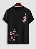 T-shirt Décontracté à Imprimé Fleur et Cerise à Col Rond S Noir