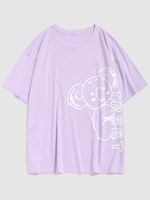 T-shirt Décontracté à Imprimé Lettre Animal Dessin Animé 2xl Mauve