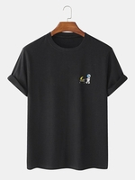 T-shirt Décontracté à Imprimé Lune Astronaute Dessin Animé S Noir