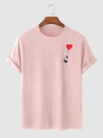 T-shirt Décontracté à Imprimé Panda et Cœur 2xl Rose léger