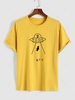 T-shirt Décontracté à Imprimé Vaisseau Spatial et Extraterrestre à Manches Courtes Xl Jaune