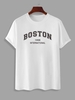 T-shirt Décontracté à Lettre BOSTON à Manches Courtes L Blanc