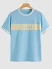 T-shirt Décontracté en Blocs de Couleurs Motif de Lettre Islande S Bleu clair