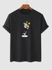 T-shirt Décontracté Motif de Planète Colorée L Noir