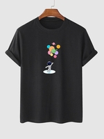 T-shirt Décontracté Motif de Planète Colorée L Noir