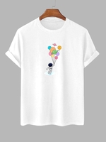 T-shirt Décontracté Motif de Planète Colorée M Blanc