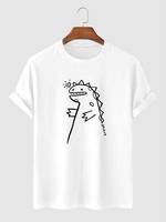 T-shirt Décontracté Motif de Soleil et de Dinosaure M Blanc