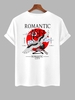 T-shirt Décontracté Style Chinoise à Imprimé Lettre et Grue M Blanc