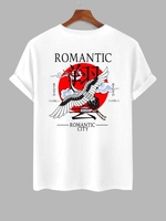 T-shirt Décontracté Style Chinoise à Imprimé Lettre et Grue M Blanc