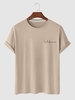 T-shirt de Base à Imprimé Lettre en Couleur Unie S Café