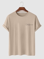 T-shirt de Base à Imprimé Lettre en Couleur Unie S Café