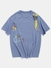 T-shirt de Base Animal Graffiti Graphique 4xl Bleu de soie