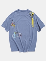 T-shirt de Base Animal Graffiti Graphique 4xl Bleu de soie