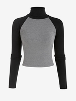 T-shirt de Base-ball en Blocs de Couleurs Manches Raglan à Col Haut S Gris