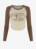 T-shirt de Base-ball Graphique en Blocs de Couleurs à Manches Raglan S Café
