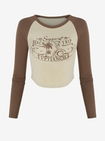 T-shirt de Base-ball Graphique en Blocs de Couleurs à Manches Raglan S Café
